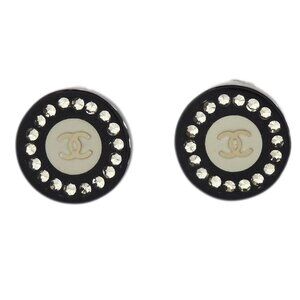 Chanel Button Clip-On Earrings Rhinestone Black 08C 154861